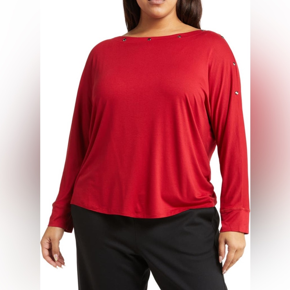 CYRUS NWT Red Crewneck Ling Sleeve Stud Top Size 1X, 2X, 3X